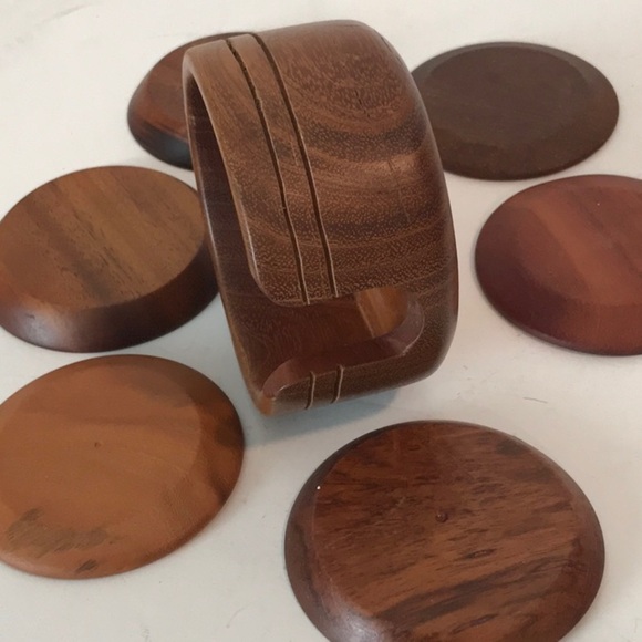 Unbranded Brown Hard Wood Coasters with Tabletop Container For Storage - Picture 1 of 10